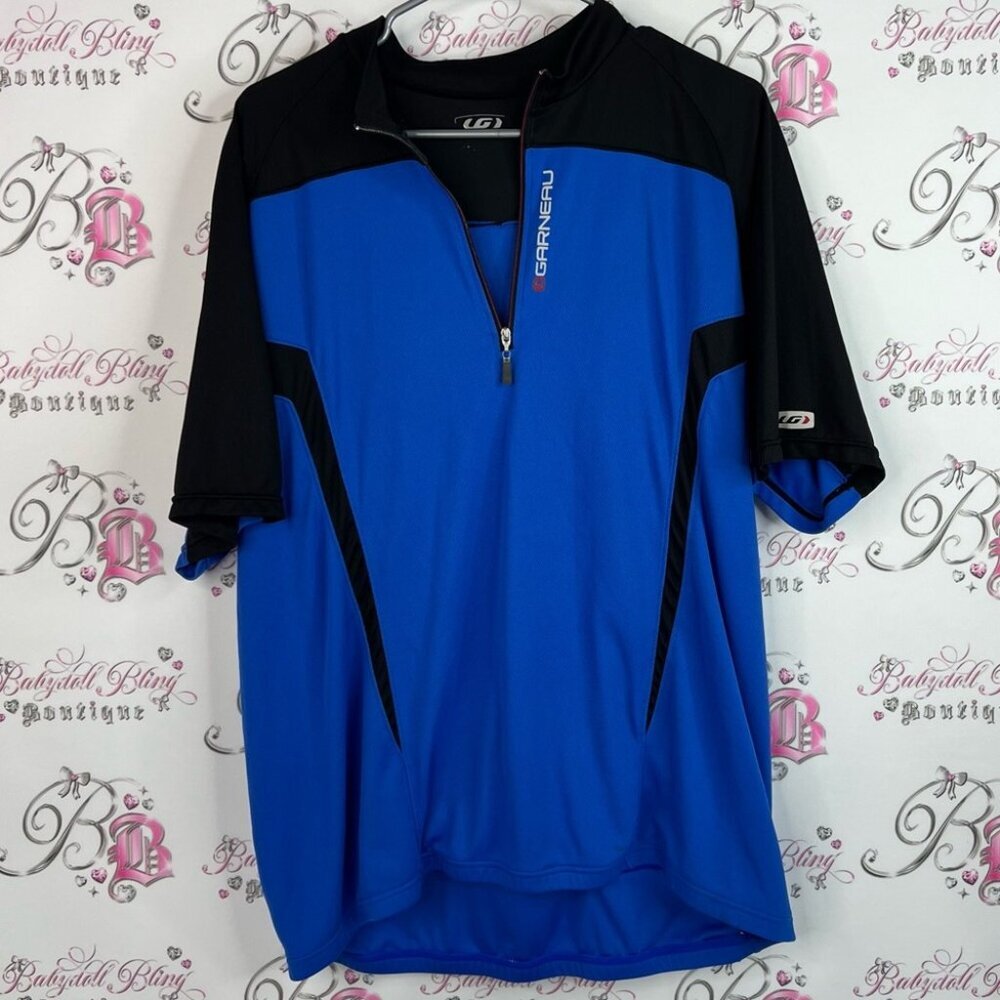 Garneau zip up tshirt jersey style top Men's Black and Blue Half-Zip Jacket